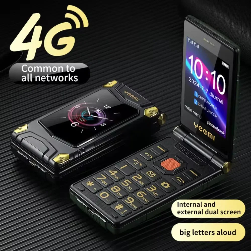 YeeMI M7+ 4G Rugged Feature Phone Big Button Full Band Flip Phone Dual SIM Dual Screen Cellphone For Old Man 6800mAh Big Battery