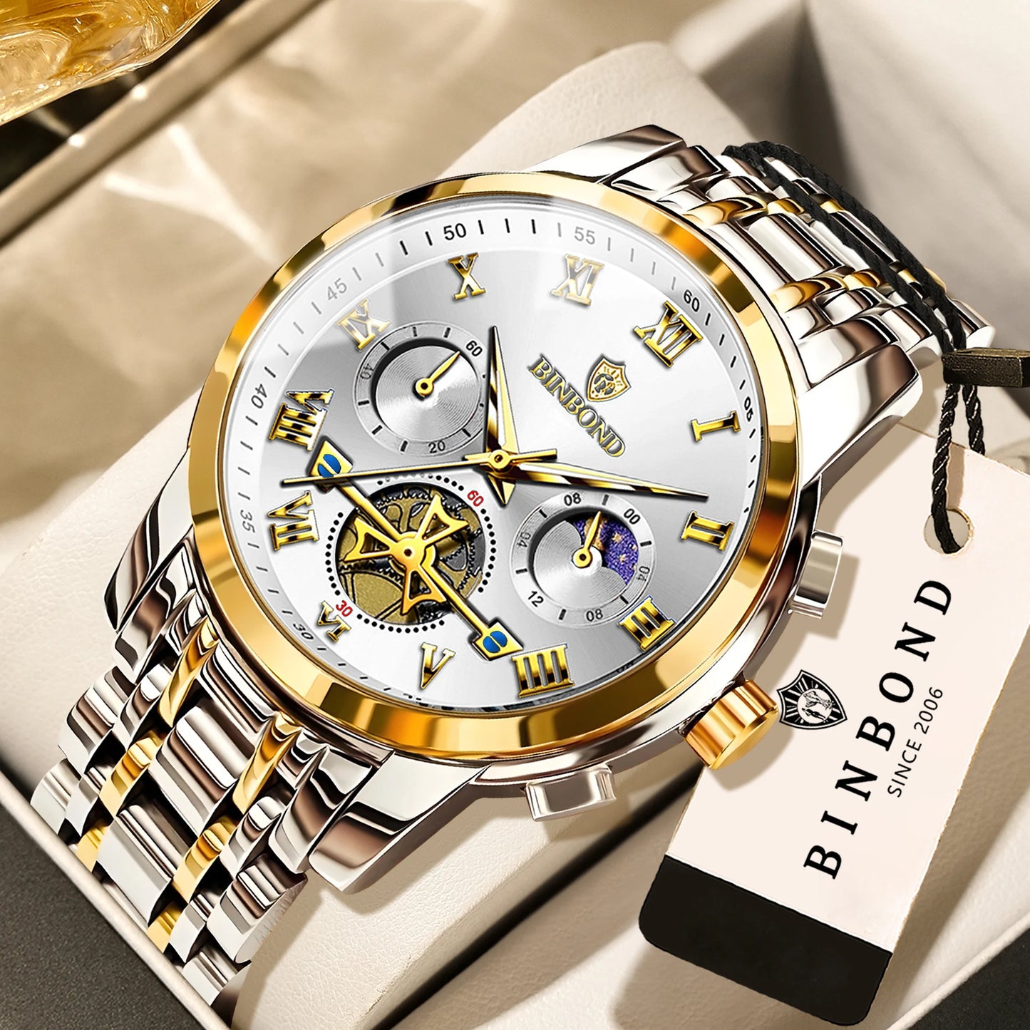 BINBOND Chronograph Men's Watches Accurate Quartz Watch For Men Luxury Luminous Waterproof StopWatch Durable Reloj