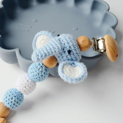 Cartoon Bunny Pacifier Chain Clip Wood Crochet Bear Teething Chain Baby Teether Soother Holder Newborn Chew Toys Pacifier Clips