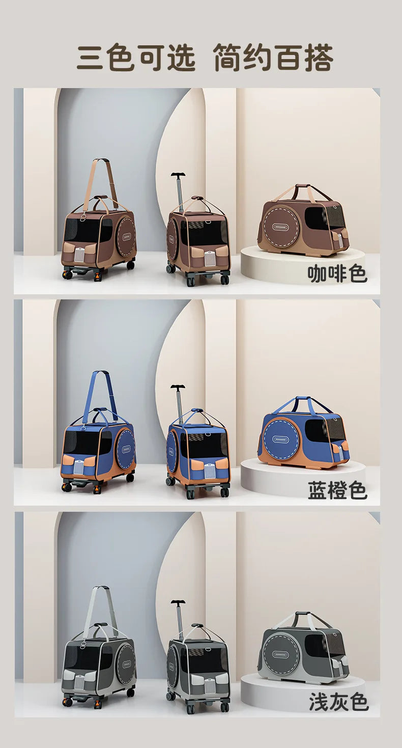 Portable Pet Rolling Carrier Foldable Small Dog Outdoor Stroller Detachable Single Shoulder Cat Handbag For Travel