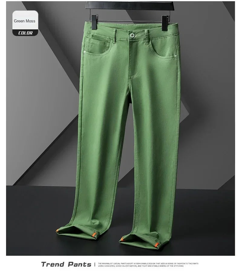 Seven-Color Stretch 97% Cotton and 3% Spandex Jeans Men Trendy Wild Simple High-End Slim-Fitting Small Straight Casual Trousers