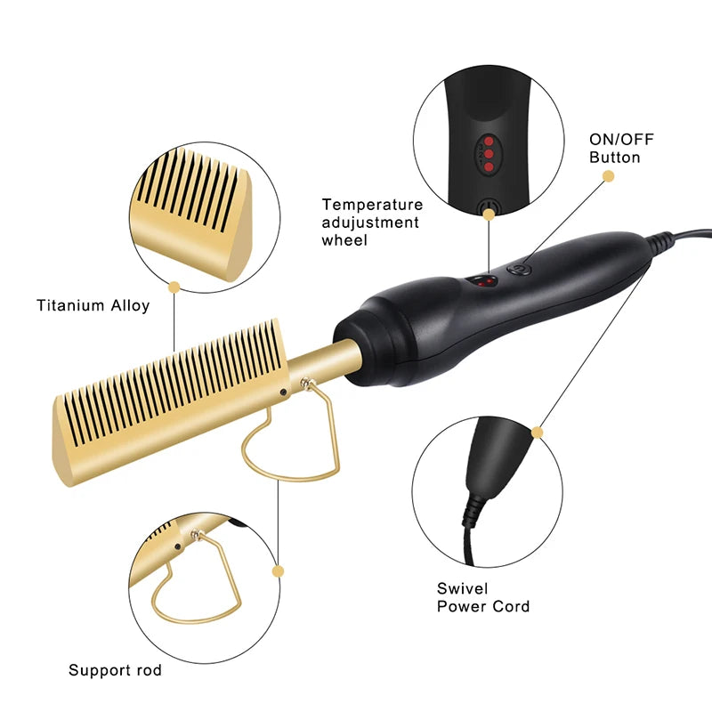 Hot Selling 2-In-1 Straight Hair Comb Portable Fast Heating Copper Straight Hair Comb Salon Professional Styling Tool