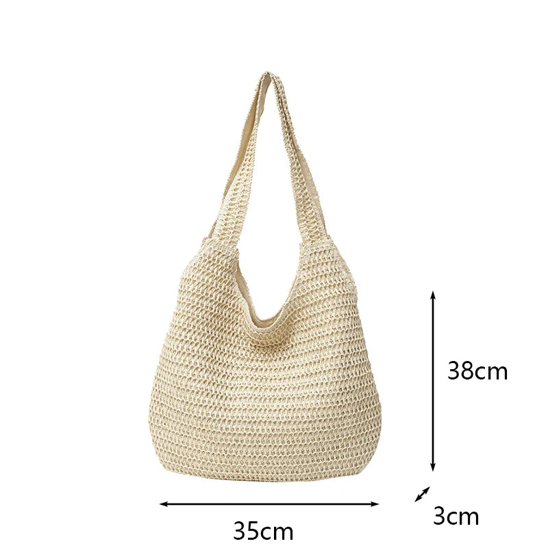 Fashion Rattan Women Shoulder Bags Woven Female Handbags Large Capacity Summer Beach Straw Bags Casual Tote Purses