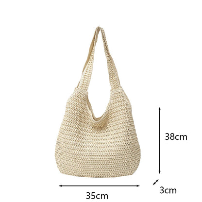 Fashion Rattan Women Shoulder Bags Woven Female Handbags Large Capacity Summer Beach Straw Bags Casual Tote Purses