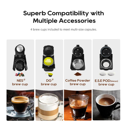 HiBREW Coffee Machine 4in1 Multiple Capsule Espresso Dolce Milk Nes ESE Pod Powder Coffee Maker Stainless Metal H3D