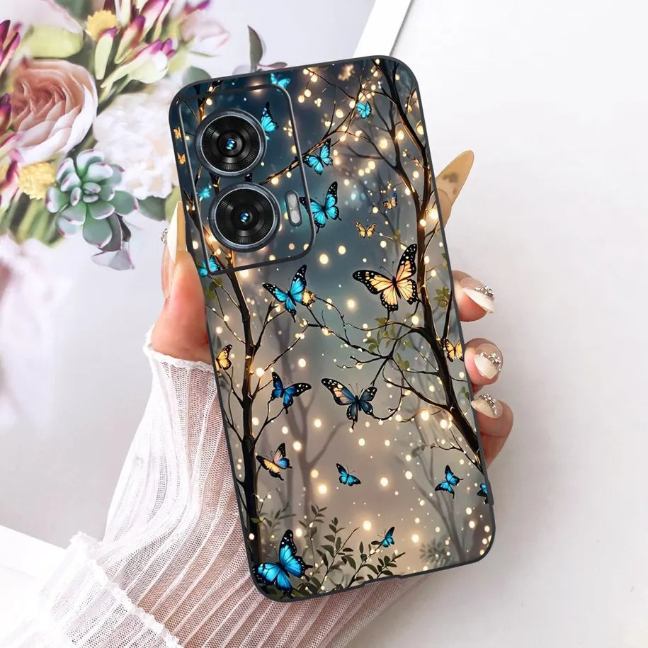 Case For Motorola Edge 50 Fusion Cover XT2429-1 Popular Flower Soft Black Silicone Phone Cases For Motorola G96 5G MotoG96 Funda
