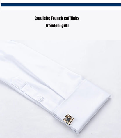 Embroidered French Cufflinks Men's Long-Sleeve Shirt with Collar Pins, Big Collar Dress Shirt for Business Formal Wear, Gentlema