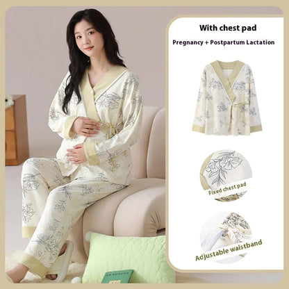Postpartum Clothing with Chest Cushion Autumn Postpartum Women Pajamas Maternity Ladies Breastfeeding Clothes Pregnancy Homewear