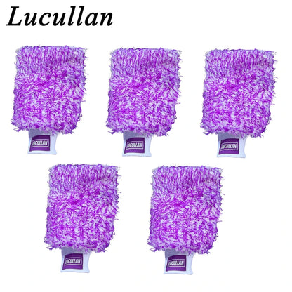 Lucullan Logo Premium Purple Microfiber Glove Super Absorbency Foam Stitch Inner Lining Car Wash Mitt