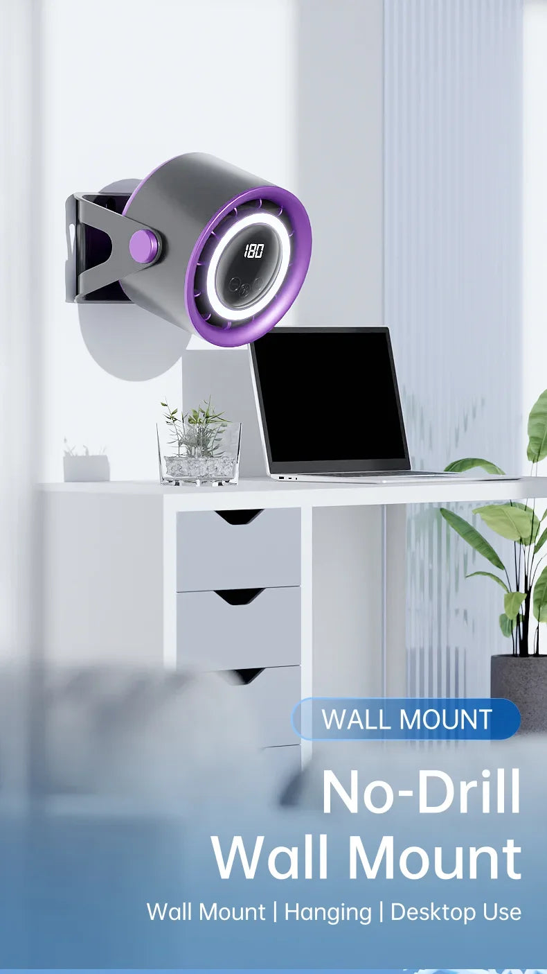 TINSOL 1800mAH Portable Electric Fan with Ambient Light Turbo Mute Electric Fan Desktop Wall Mount Ceiling Air Cooler