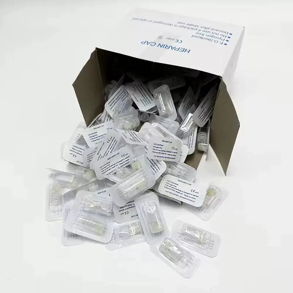 50/100Pcs 2 Color Yellow Transparent Disposable Sterile Heparin Cap Veterinary Animal Lab IV Cannula Infusion Lock Connector