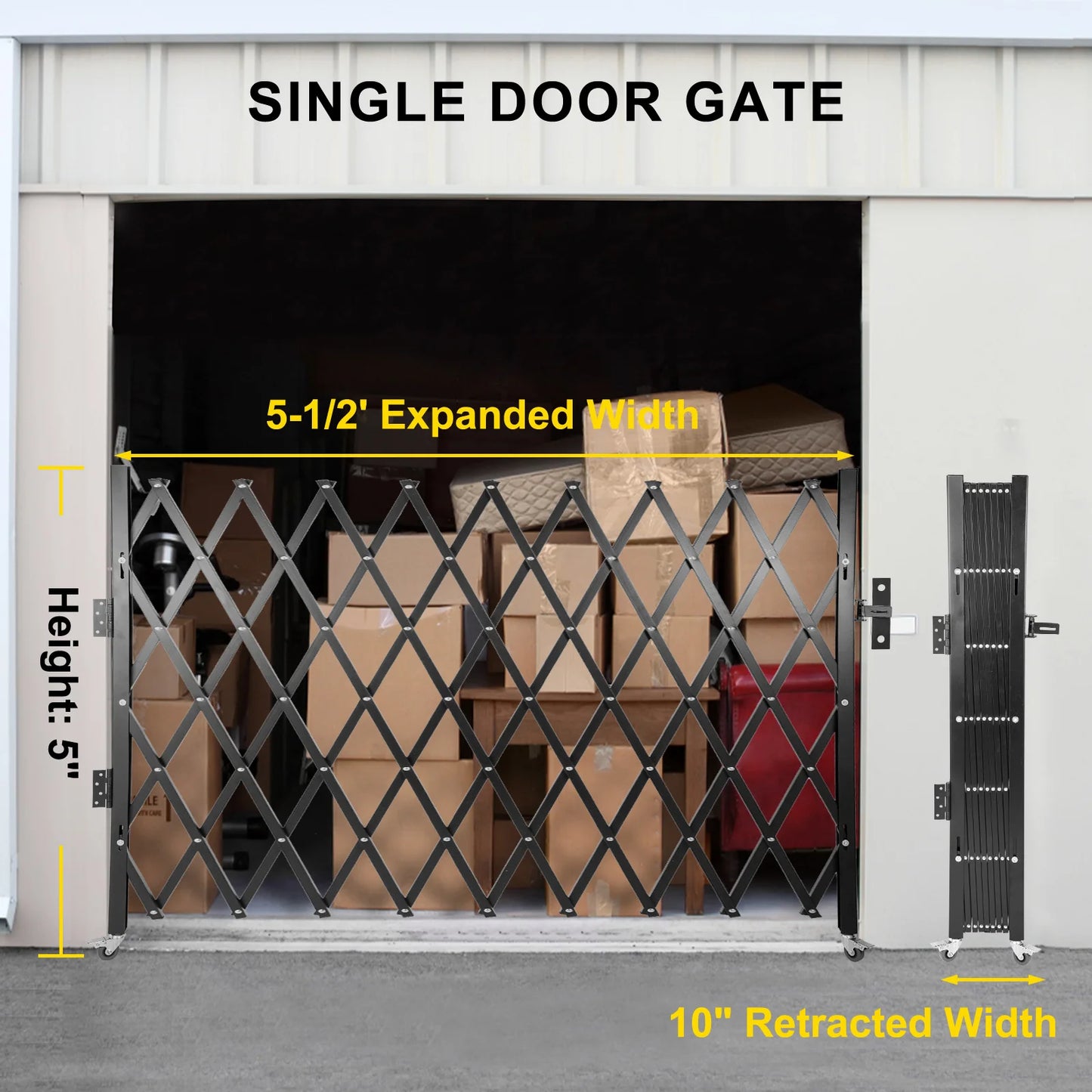 SucceBuy Single Folding Security Gate 1.5-2mx1.22-3.66m Folding Door Gate Steel Accordion Flexible Expanding Security Gate Black