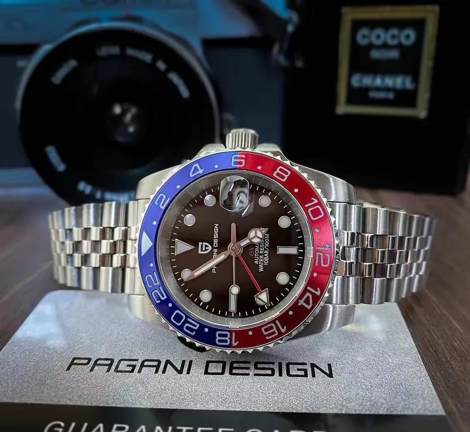 PAGANI DESIGN 2026 40MM Luxury Men GMT Automatic Machinery Watch Ceramic Bezel Jubilee Strap Sapphire Waterproof Watches for men