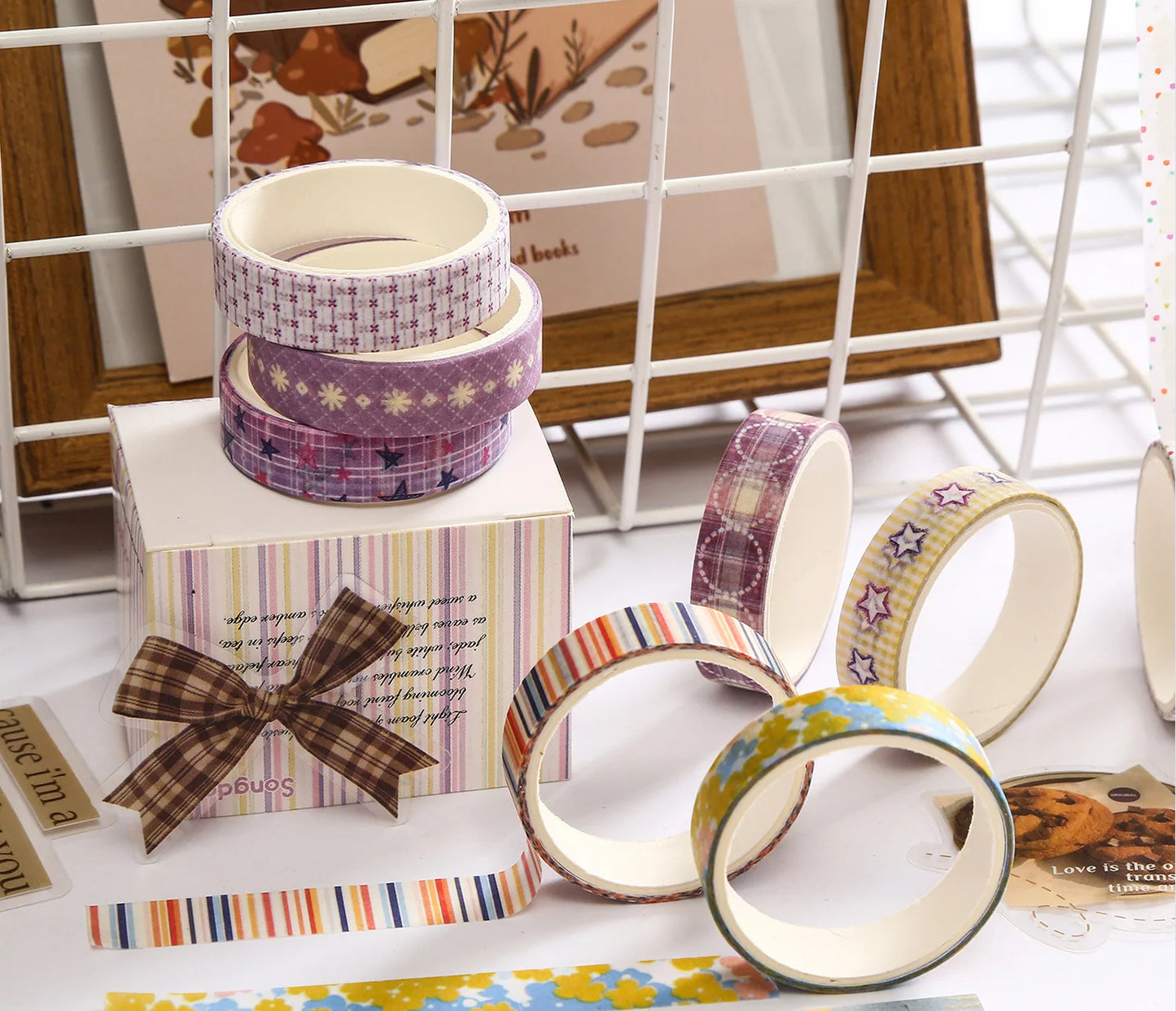 MINKYS 5pcs/set Basic Grid Star Decorative Tape Cute Cartoon Creative Washi Tape School Stationery