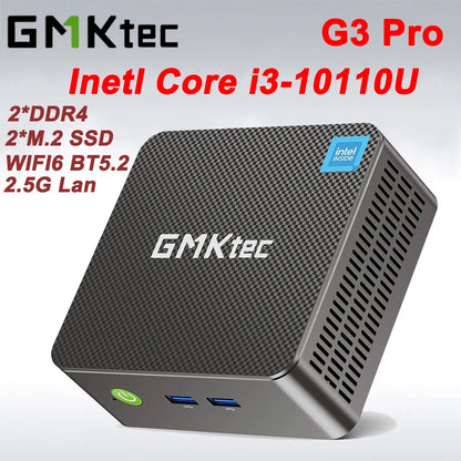 GMKtec G3 Pro Mini PC Intel Core I3-10110U 2*DDR4 2*M.2 SSD WIFI6 BT5.2 2.5G Lan Windows 11 Pro Desktop Office Mini PC Computer