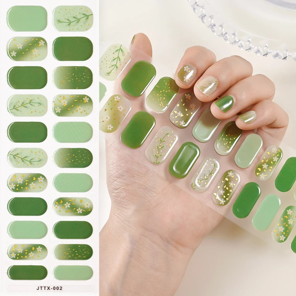 1Sheet Cured Gel Nail Strips Sticker Long-Lasting Nail Polish Strips Wraps Full Cover Gel Nail Art Stickers UV/LED Lamp Required