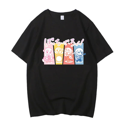 Unisex Anime Cos BOCCHI THE ROCK Hitori Gotoh Ljichi Nijika Cotton Casual Short Sleeve Tees High Quality Streetwear