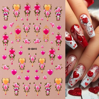 1sheet 5D Sexy Red Lips Nail Decal Stickers KISS Love Heart Valentine's Day Self-adhesive Nail Slider DIY Romantic Nail Decor