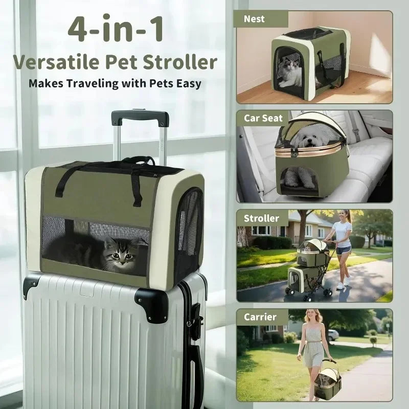 Travel Stroller Foldable Double Detachable Portable Carrier Pet Stroller for 2 Small Medium Dogs Cats Stroller Pet Supplies