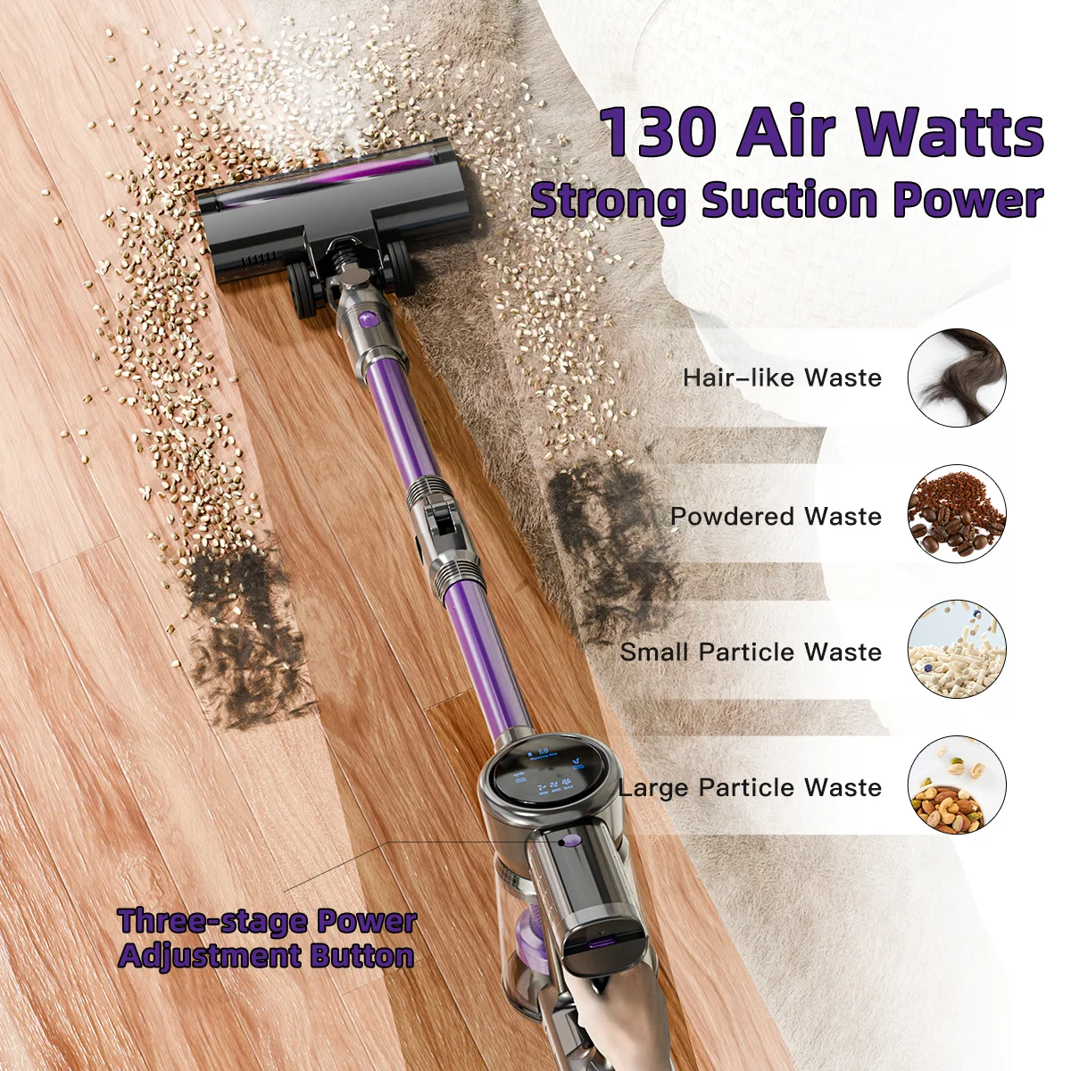 Cordless Vacuum Cleaner,45KPA Stick Vacuum with LED Display,3 Modes 6 in 1 Self-Standing Stick Vacuum Cordless Rechargeable, Handheld Vacuum for Pet Hair/Carpet/Floor/Car