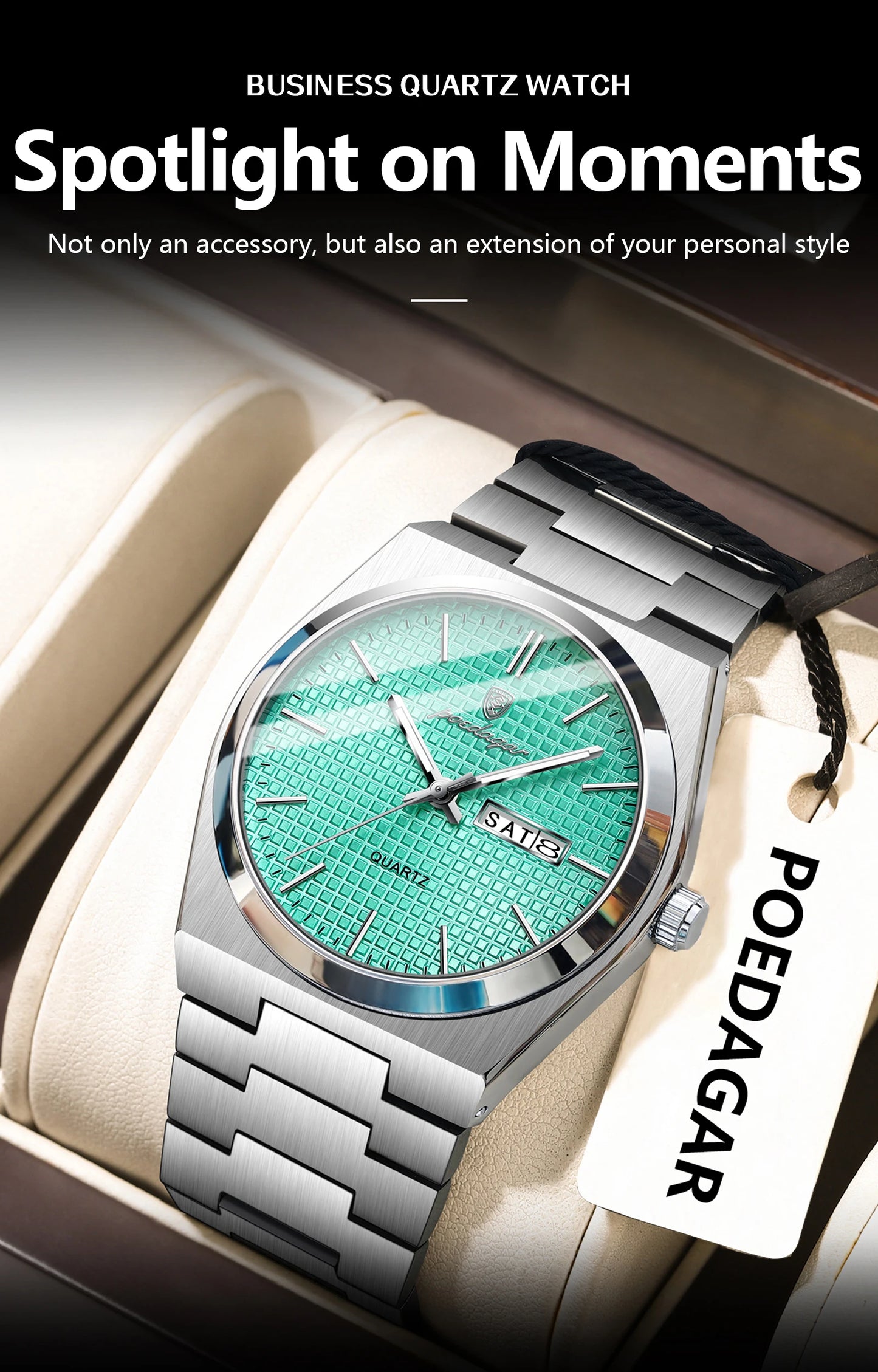 POEDAGAR Top Business Man Watch Luminous Waterproof Stainless Steel Men Wristwatch Date Week Quartz Fashion Casual Men's Watches