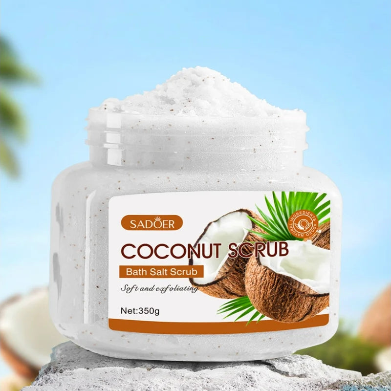 350g Coconut Scrub Is Rich in Skin Care Ingredients Such as Walnut Shell Powder, Glycerin, and Coconut Extract, with a Fresh Coconut Scent. It Contains Gentle and Fine Scrub Particles That Deeply Cleanse the Skin, Removing Im