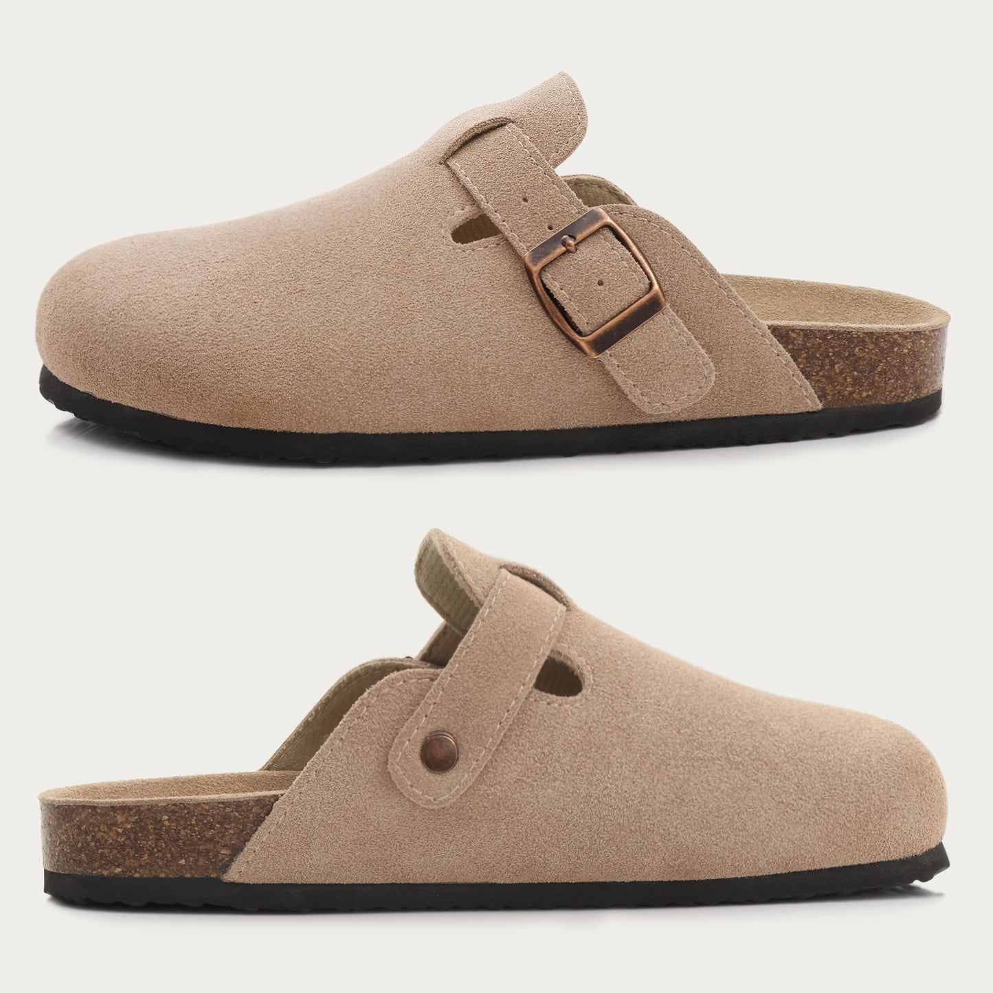Shevalues Men's Suede Clogs Soft Leather Mules Men New Summer Men Cork Sandals Comfort Slip On Unisex Clogs With Arch Support