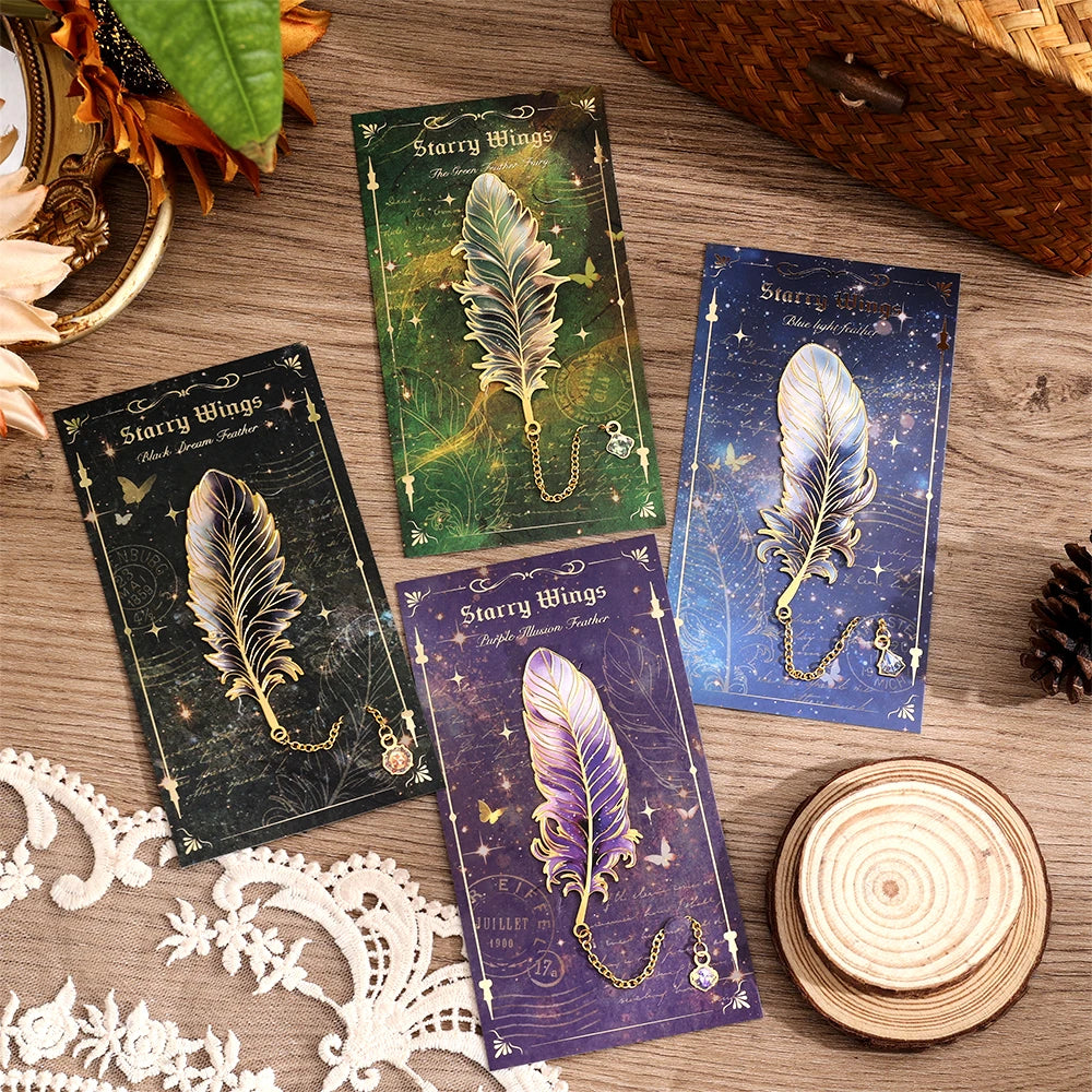 1 pc Metal Bookmarks with Chain Pendant Colorful Feather Design Unique Gifts for Book Lovers Writers Students Teachers Holiday
