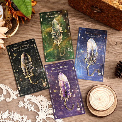 1 pc Metal Bookmarks with Chain Pendant Colorful Feather Design Unique Gifts for Book Lovers Writers Students Teachers Holiday
