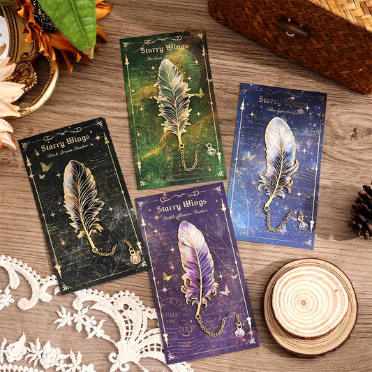 1 pc Metal Bookmarks with Chain Pendant Colorful Feather Design Unique Gifts for Book Lovers Writers Students Teachers Holiday