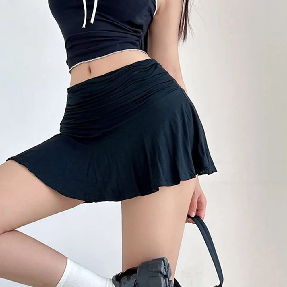 Sweet Flared Mini Skirt Fashion Versatile Black Low-Waisted mini Skirts Girls Tennis Dance Sports Short Skirts Summer Skirts