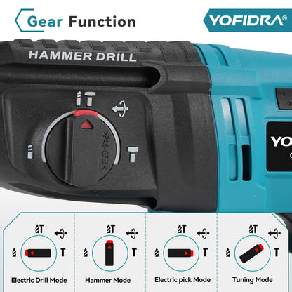 YOFIDRA 26mm Brushless Electric Rotary Hammer Cordless Multifunctional Impact Hammer Drill Power Tools For Makita 18-21V Battery Pin