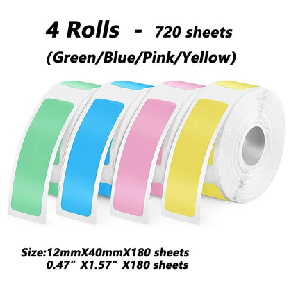 4 Rolls for Phomemo Adhesive Label for D30 Portable Thermal Label Maker, 0.47 X 1.57 In (12 X 40 mm) 180 Label/Roll Color P11 P1