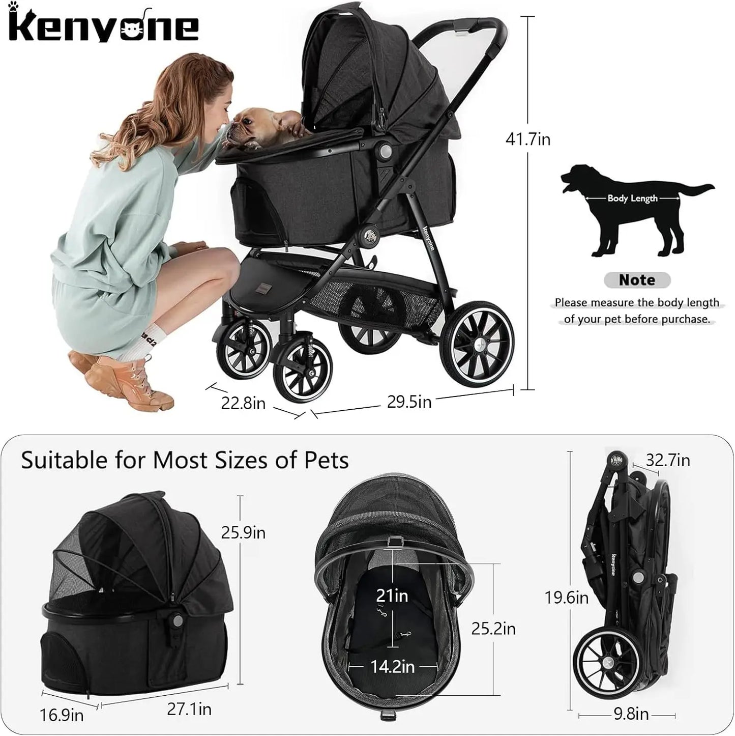 STLFHot Sale 3 in 1 Lightweight Aluminum Pet Stroller 4 Wheels Foldable Multifunction Travel System for Small Medium Dogs Cats