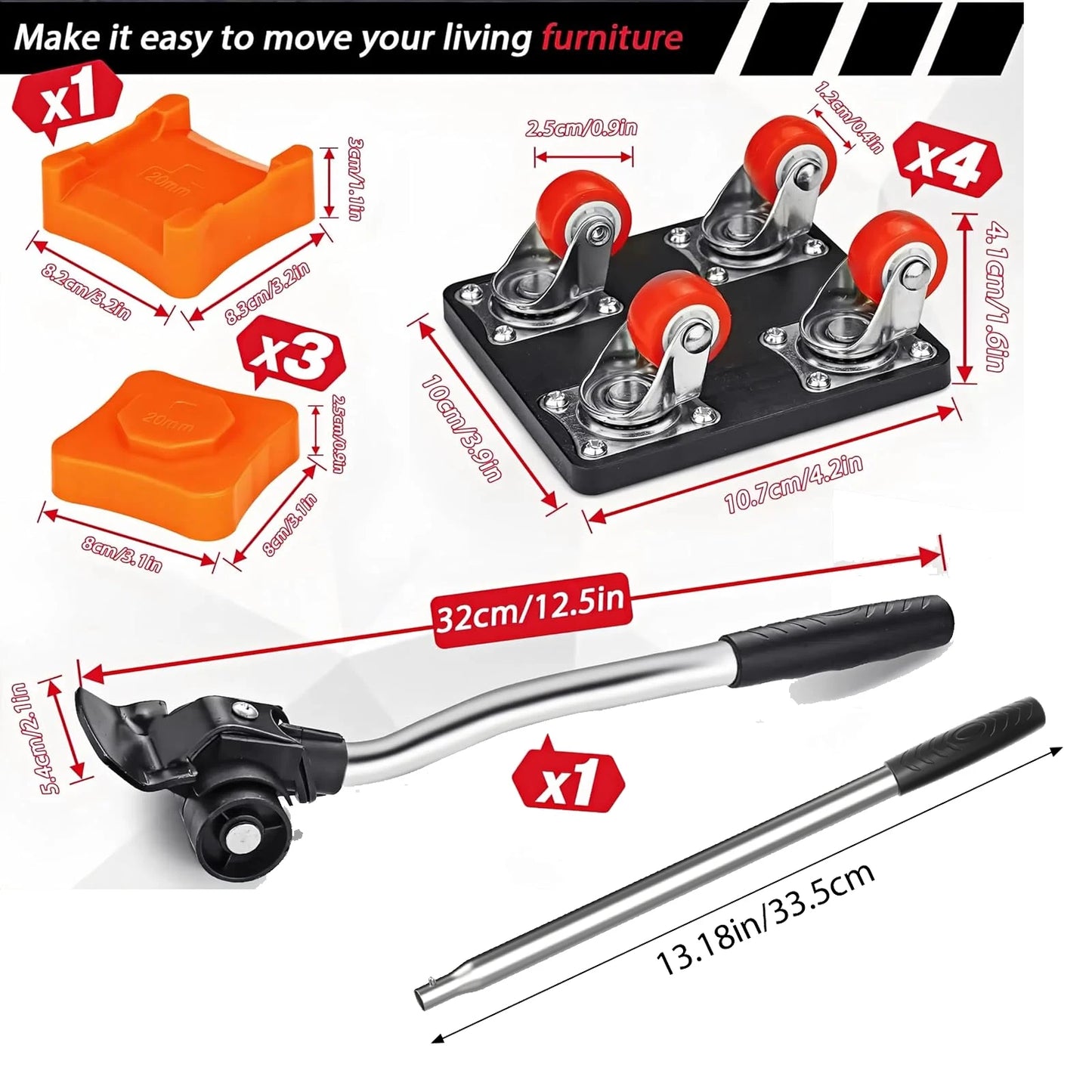 4 Pack Heavy Furniture Lifter Moving Tool Mover Roller Slider Lifting Equipment Pulley 400kg Transport Roller Set Rotating Wheel