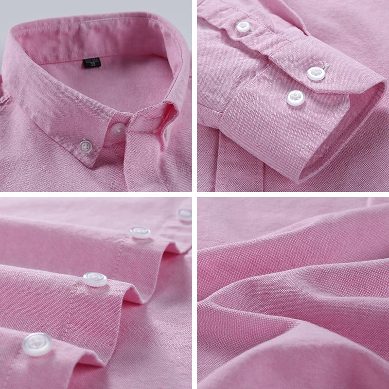 Large Size Full Men's Shirts 100% Pure Cotton Oxford Business Casual Shirt Soft Slim Fit Formal Plain Shirt Long Sleeve Clothes