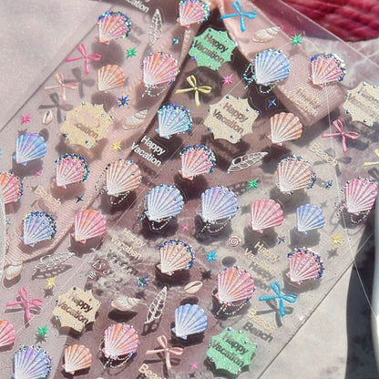 Ocean Shell Starfish Shell Conch Whale Dolphin Seahorse Coconut Tree Water Bubbles Self Adhesive Nail Art Sticker Manicure Decal