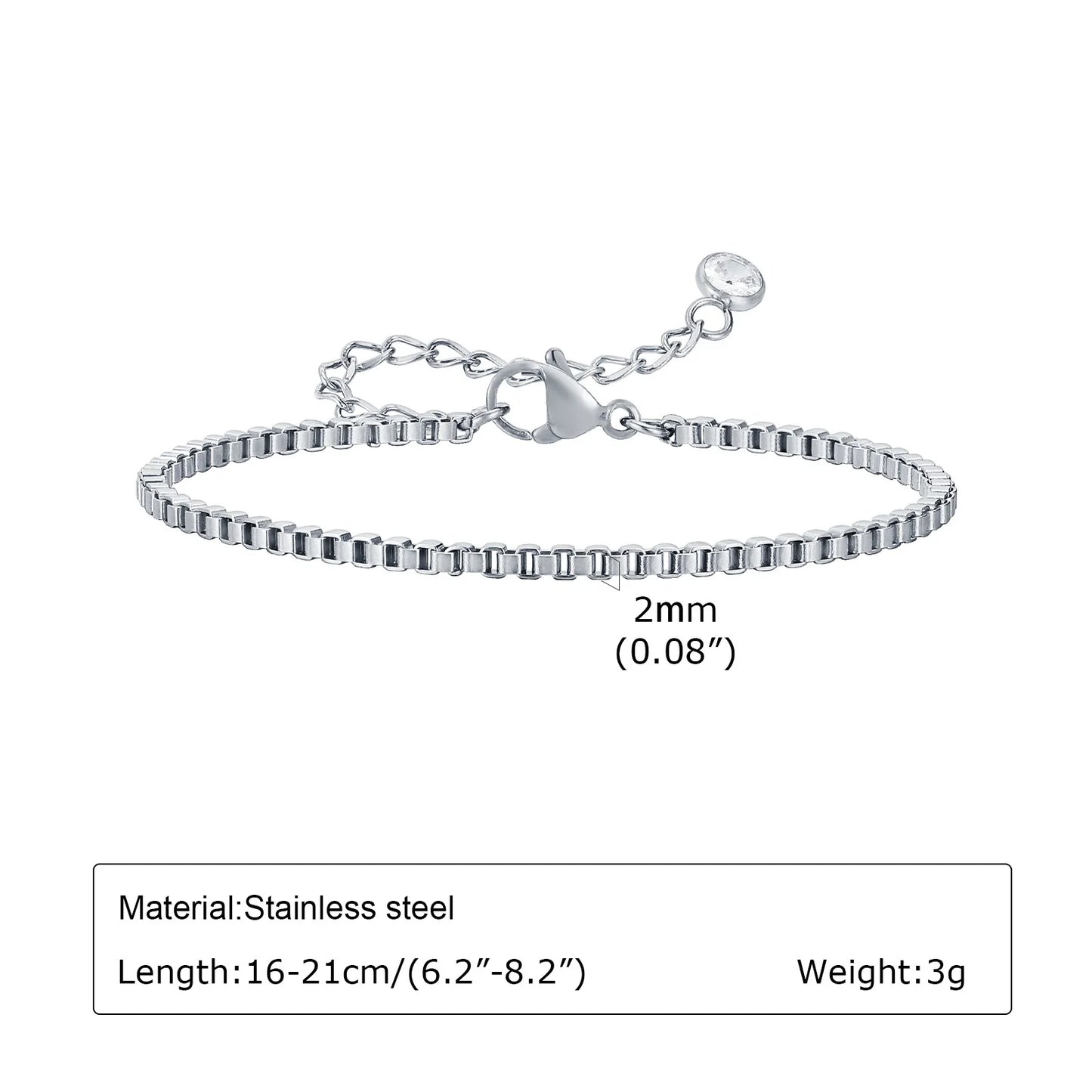 Women Chain Bracelet Silver Color, Stainless Steel Link Stackable Bracelets, Layered Waterproof Gifts