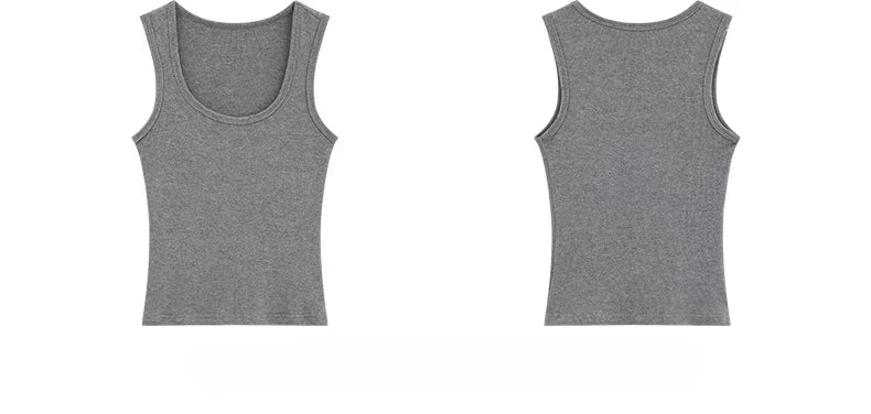 Spring Women U-Neck Knit Tank Top Cashmere-Like Fabric Elastic Slim Fit Sleeveless Camisole Solid Color Base Layer Stylish Vest