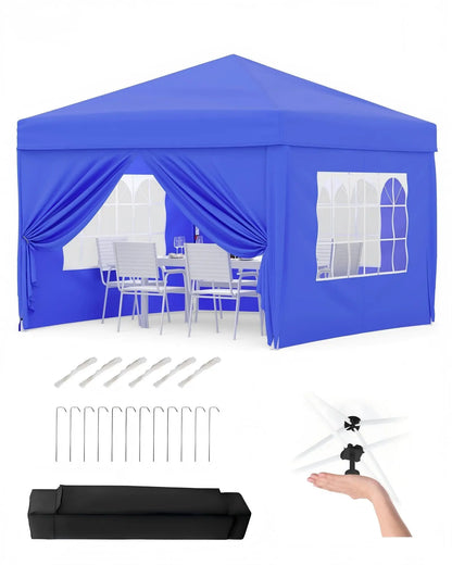 Garvee Heavy Duty 3x3m Folding Gazebo with 4 Sidewalls – Waterproof Outdoor Canopy Tent, UPF 50+ UV Protection – Adjustable Height, Easy Setup, Wheeled Carry Bag, Stakes, Ropes, Sandbags – Garden