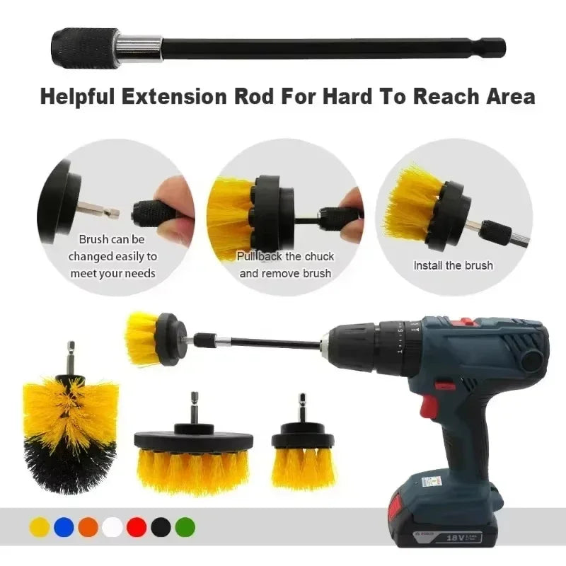 3pcs/set Electric Scrubber Brush Drill Brush Kit Plastic Round Cleaning Brush For Carpet Glass Car Tires Nylon Brushes 1/4pcs