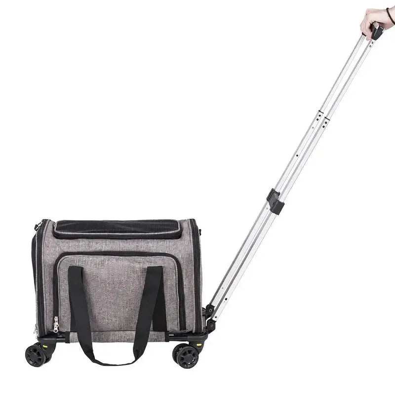 11.3kg Capacity - Foldable Pet Trolley Backpack - 600D Oxford Fabric - 4 Wheels & Storage Pockets - Ideal for Travel, Outings, Park, Shopping, Visiting - Portable Dog Cart