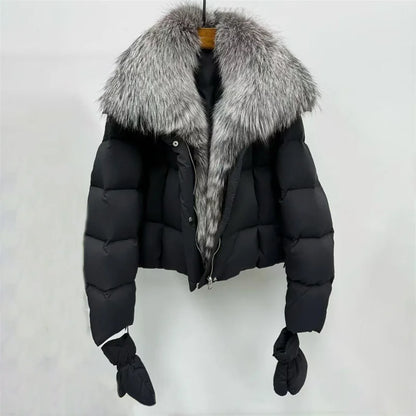 Women's winter jacket New detachable fox fur collar down coats for winter 2025 white duck down filled warm thick coat outerwears