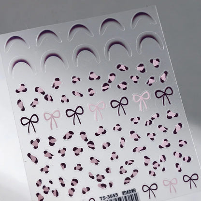 5D Pink White Black Bowknot Ribbon Pearl Sweet Bow Nail Sticker Adhesive Nail Art Decoration Parts Stickers Manicure Decals