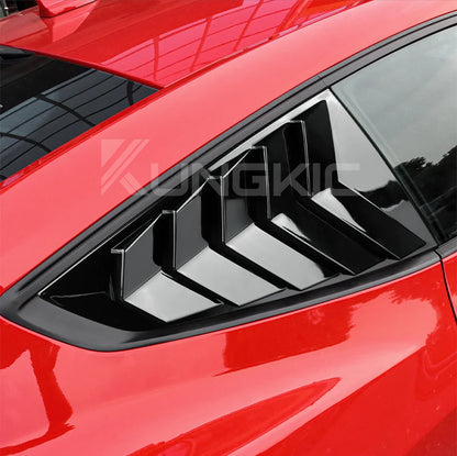 For Ford Mustang 2024 2025 2026 GT S650 Gloss Black Carbon Fiber Pattern Rear Windshield Side Spoiler Splitter Triangle Louver