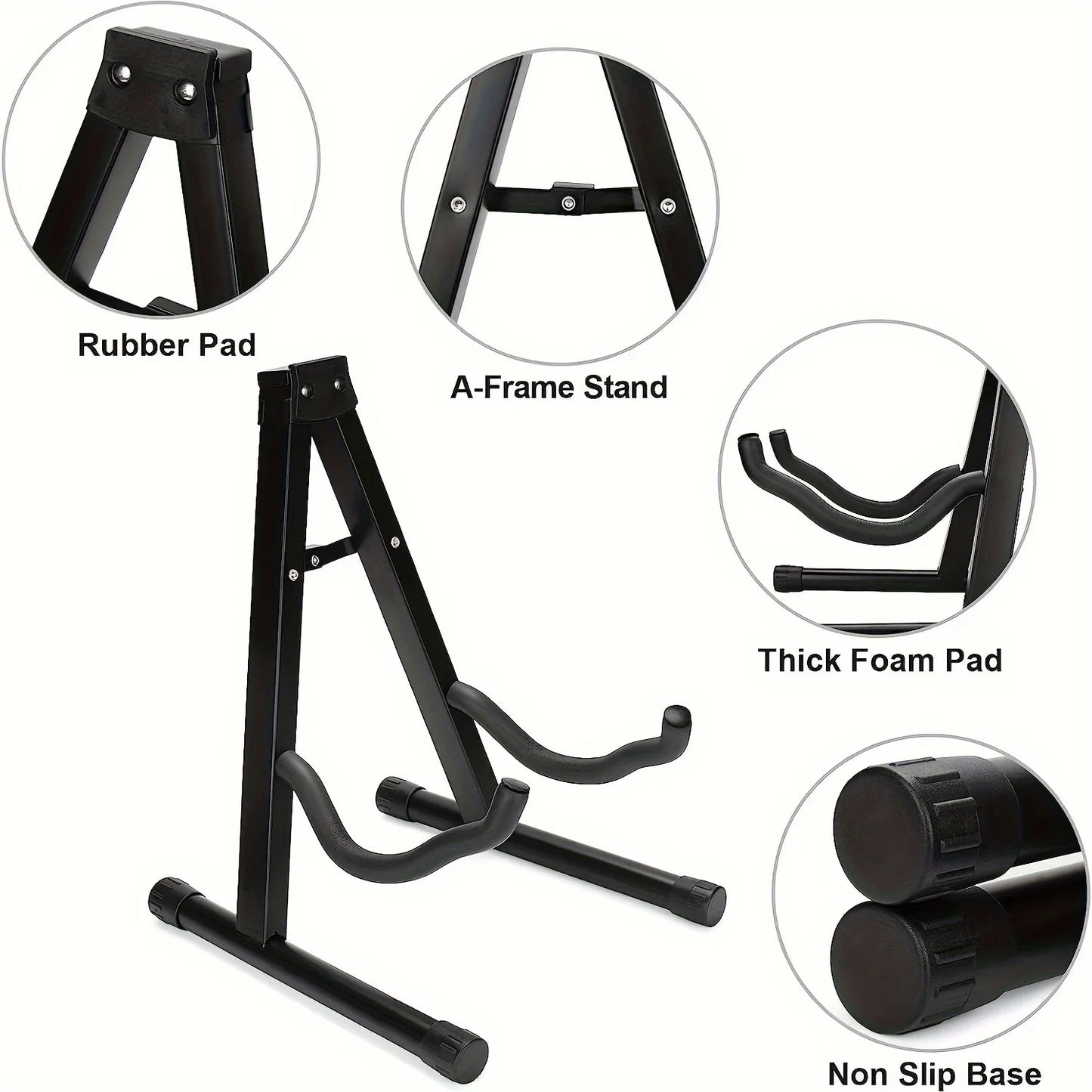 A-Frame Metal Guitar Stand Foldable Floor Stand for Acoustic Electric Guitar Bass, Stable Portable Music Instrument Holder