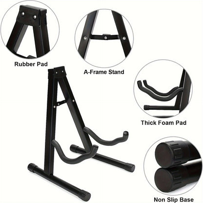 A-Frame Metal Guitar Stand Foldable Floor Stand for Acoustic Electric Guitar Bass, Stable Portable Music Instrument Holder