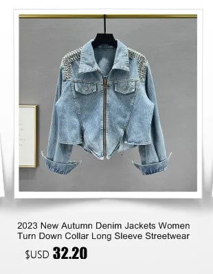 Denim Jacket Women's Spring Autumn New High Street Jeans Coat Oversize Loose Basic Jackets Simple Versatile Lapel Outerwear