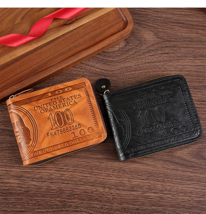 Men Wallet with Zipper 100 US Dollar Pattern Card Holder Coin Pocket Purse Cartera Hombre Carteras