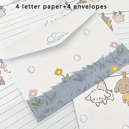 4 charming puppy and floral letter sets with envelopes - creative handwritten stationery for students, holidays, and birthdays